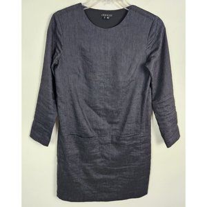 Theory Women's Sz. 2 Navy Linen Wool Blend Long Sleeve Shift Dress